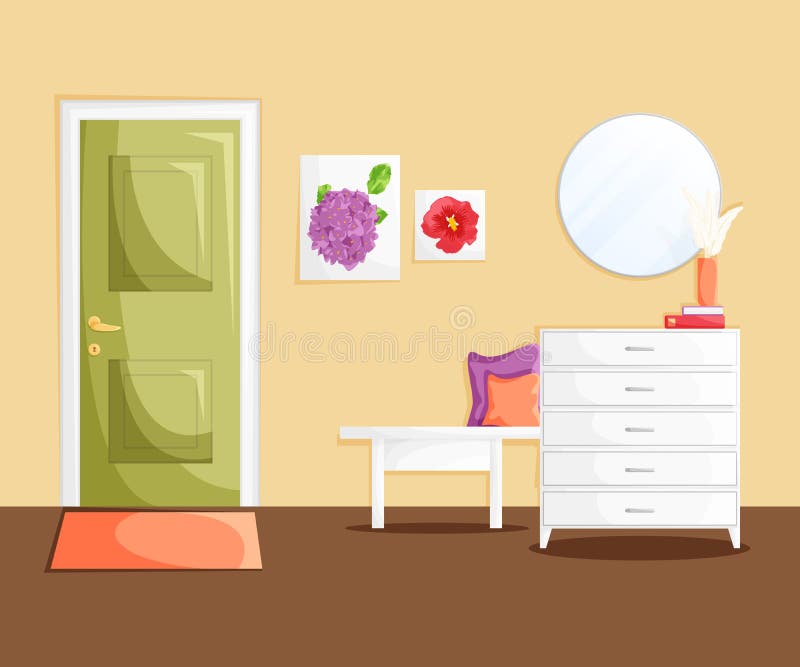Vector interior of home hallway with decoration vector illustration